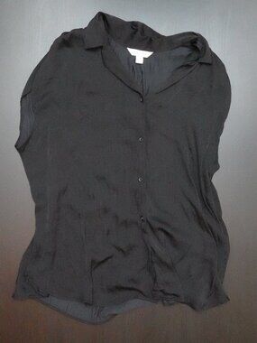 Black button up satin tank blouse Nine West Womens Plus Size 0X